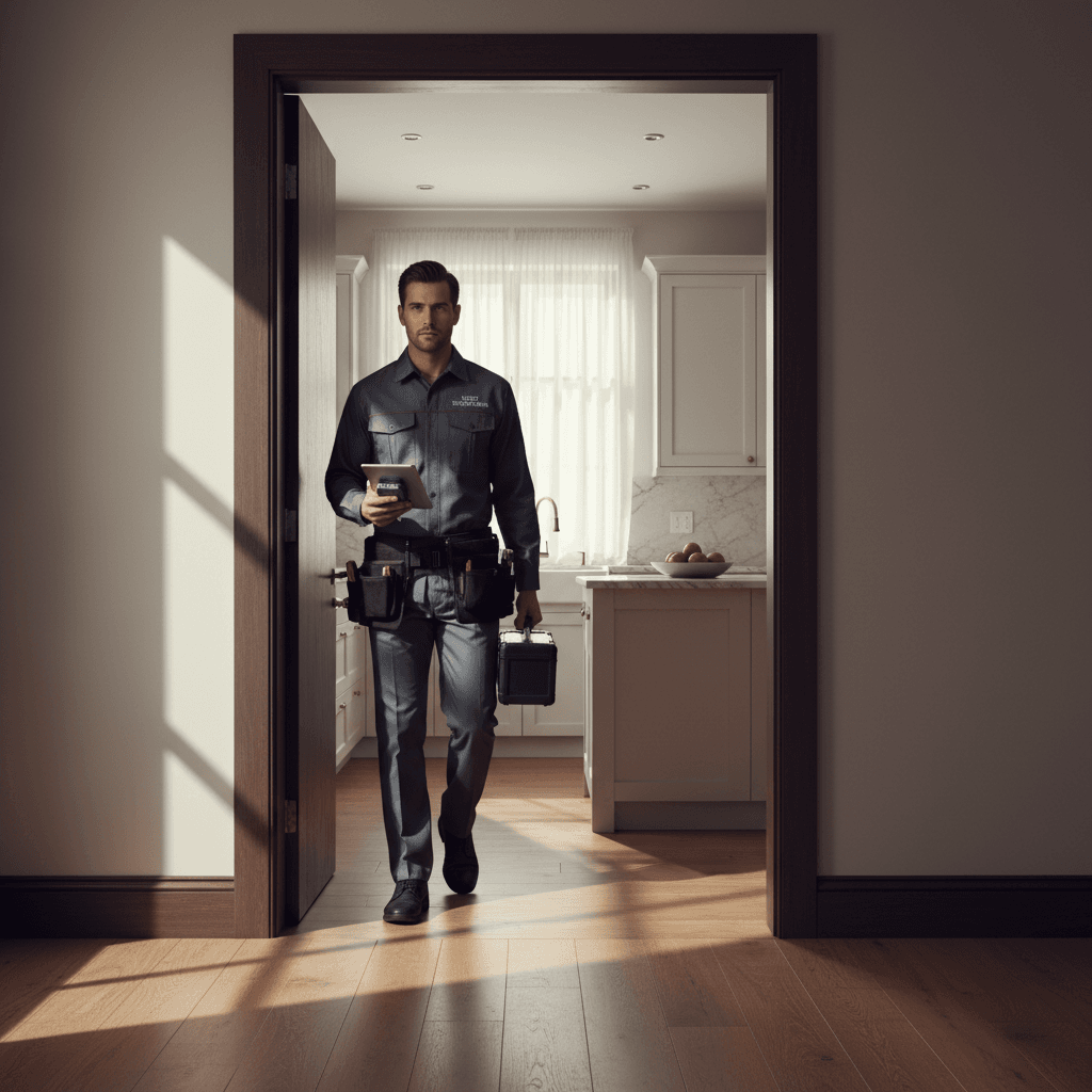 Appliance repair technician arriving for in-home service